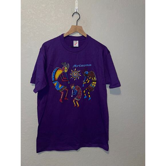 Vintage Arizona Native Shirt Jerzees 90s Kokopelli Southwest Graphic Purple Tee - Picture 1 of 11